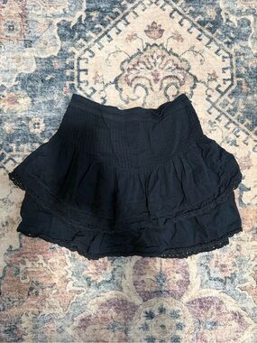 Free People Black Tiered Lace-Trim Mini Skirt